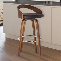 Sonata 26" Counter Height Wood Backless Barstool in Chestnut Finish and Kahlua Faux Leather