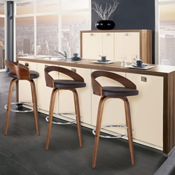 Sonia 30" Bar Height Barstool in Walnut Wood Finish with Brown Faux Leather