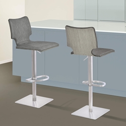 Sydney Adjustable Barstool in Brushed Stainless Steel with Vintage Gray Faux Leather and Walnut Wood Back