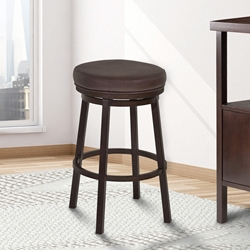 Tilden 26" Counter Height Metal Swivel Backless Barstool in Ford Brown Faux Leather and Auburn Bay Finish