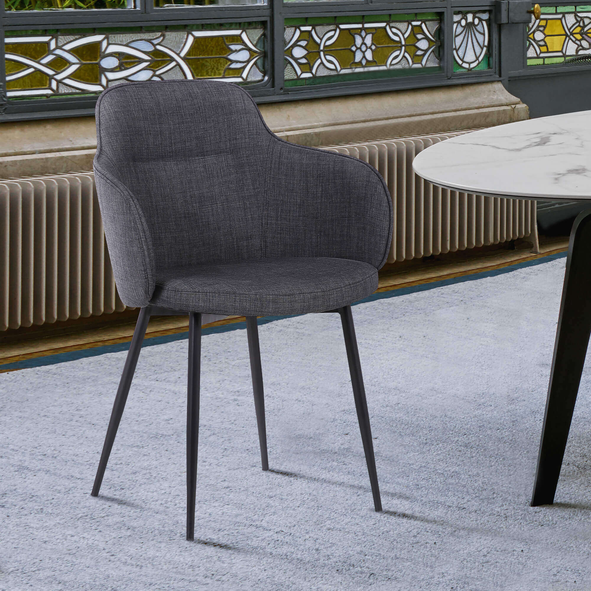 Tammy Contemporary Dining Chair in Chrome Brushed Finish and Charcoal Fabric