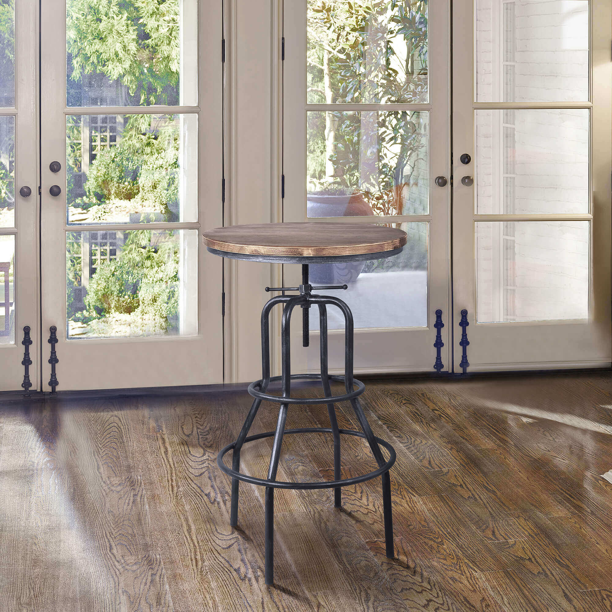 Titan Industrial Adjustable Pub Table in Industrial Gray and Pine Wood Top