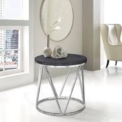 Vivian Contemporary End Table in Polished Stainless Steel Finish with Gray Top