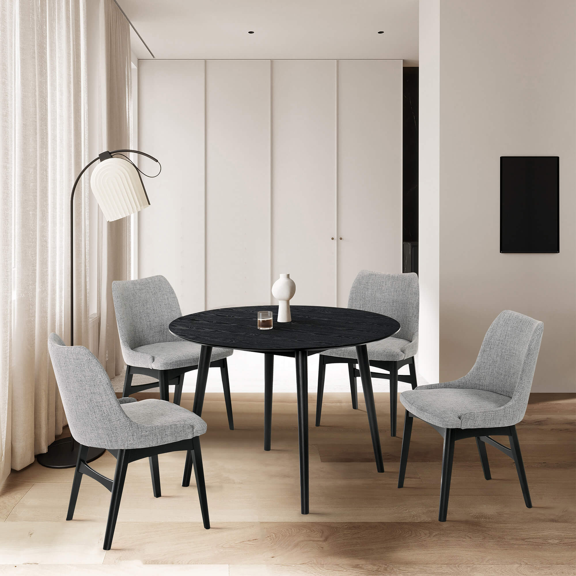 Arcadia and Azalea 42" Round Grey and Black Wood 5 Piece Dining Set