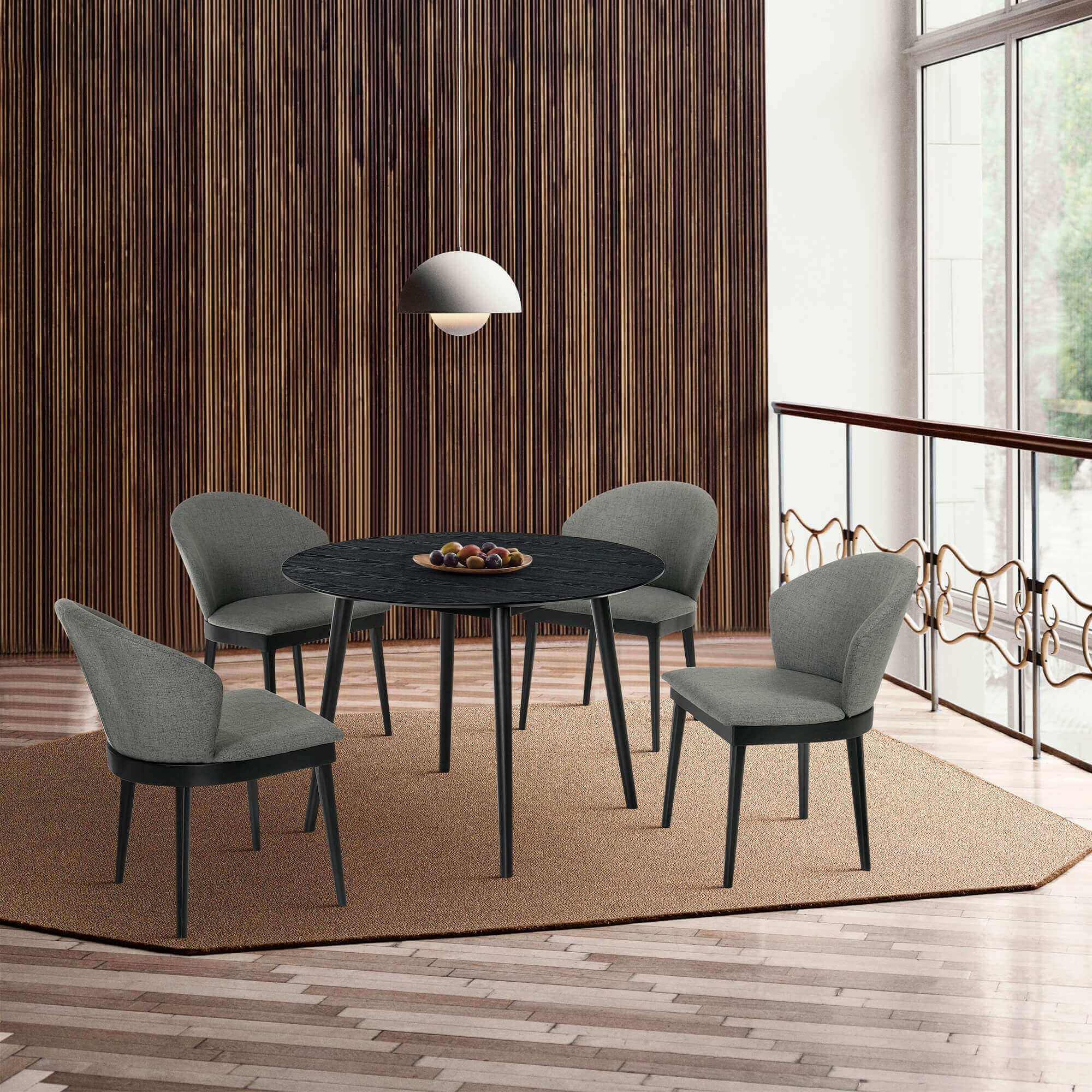 Arcadia and Juno 42" Round Charcoal and Black Wood 5 Piece Dining Set