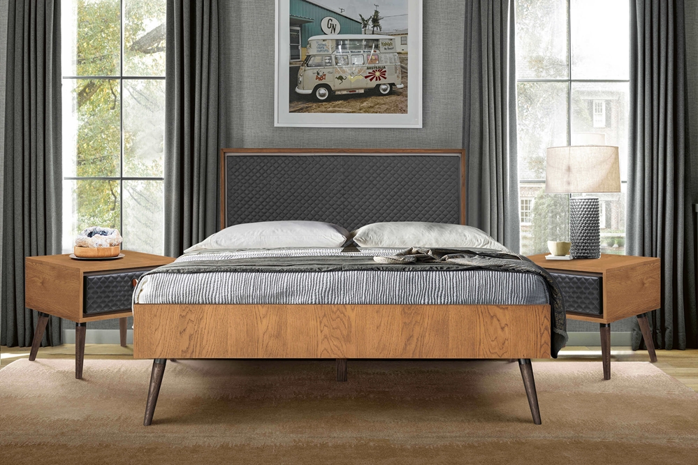Coco Rustic 3 Piece Upholstered Platform Bedroom set in Queen with 2 Nightstands