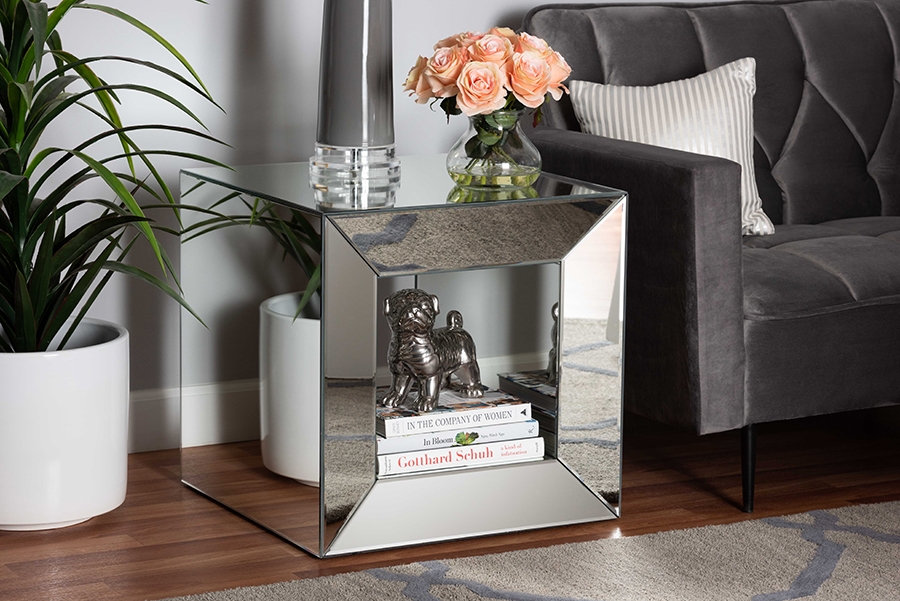 Baxton Studio Peregrine Glam and Luxe Mirrored Glass End Table