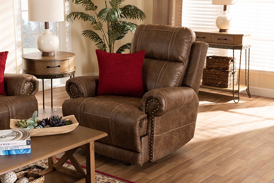 Baxton Studio Buckley Modern and Contemporary Light Brown Faux Leather Upholstered Recliner