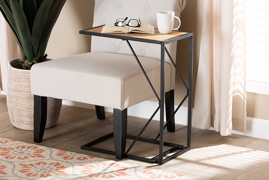 Baxton Studio Johan Modern Industrial Walnut Brown Finished Wood and Black Finished Metal C End Table