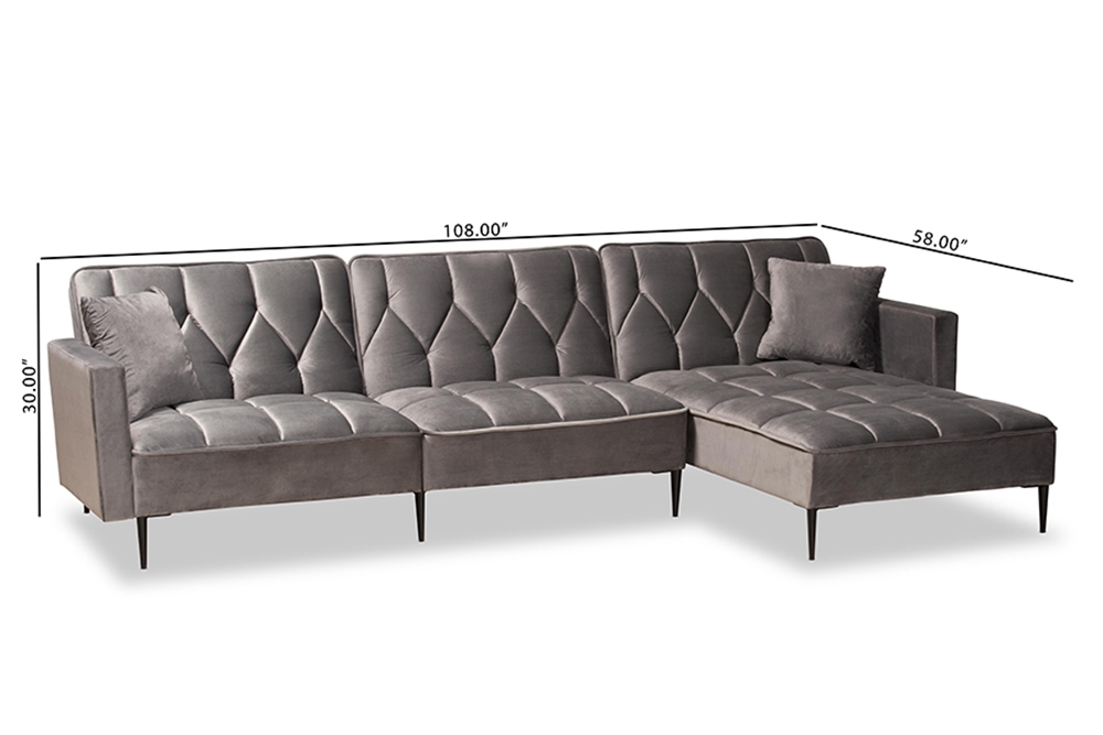 Baxton Studio Galena Contemporary Glam, Noa Left Facing Storage Sectional Sleeper Sofa With Ottoman