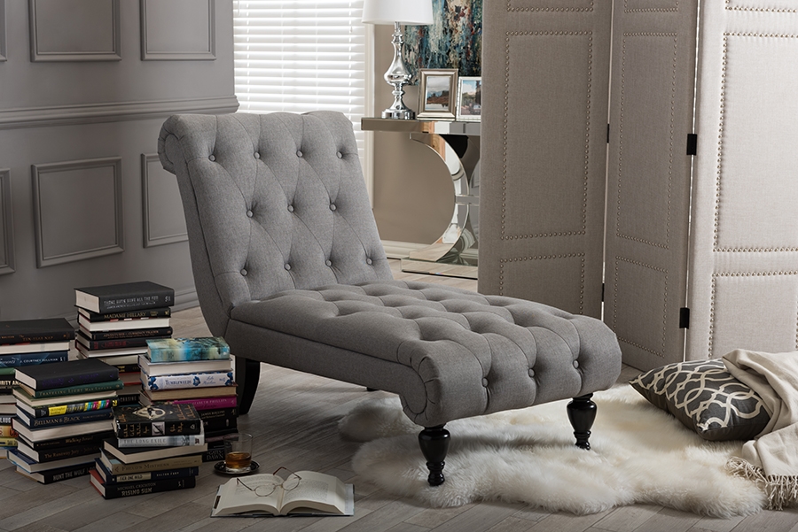 Baxton Studio Layla Mid-century Retro Modern Grey Fabric Upholstered Button-tufted Chaise Lounge