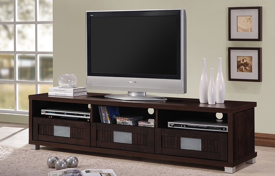Baxton Studio Gerhardine Dark Brown Wood 63-Inch TV Cabinet with 3-drawer