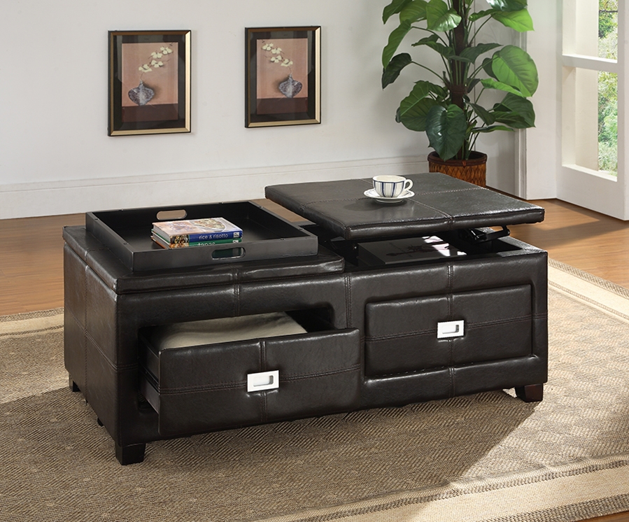 Baxton Studio Indy Modern and Contemporary Functional Lift-top Cocktail Ottoman Table with Storage Drawers and Tray