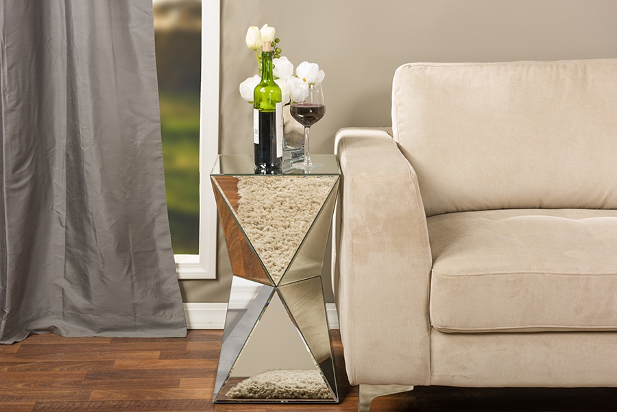 Baxton Studio Rebecca Contemporary Multi-Faceted Mirrored Side Table