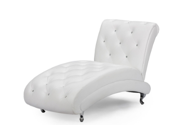 Baxton Studio Pease Contemporary White Faux Leather Upholstered Crystal Button Tufted Chaise Lounge