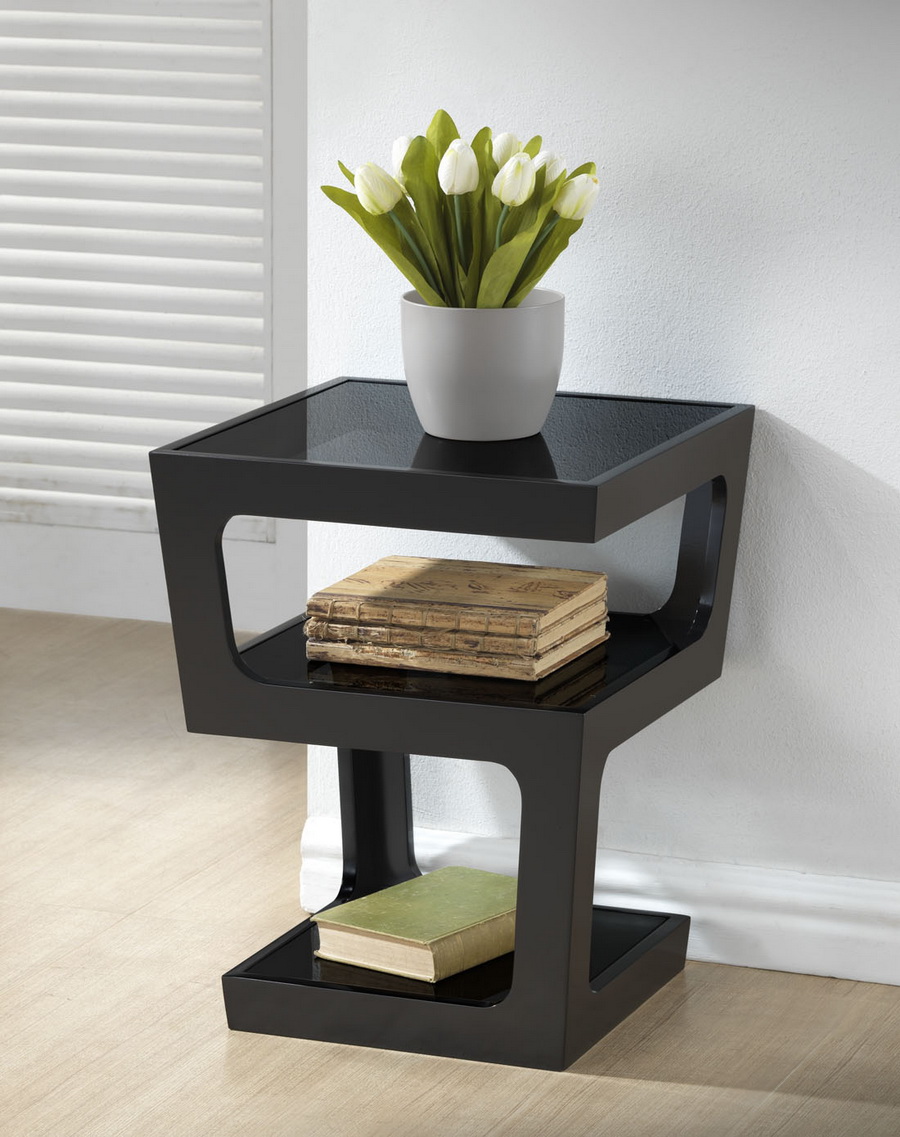 Baxton Studio Clara Black Modern End Table with 3-Tiered Glass Shelves