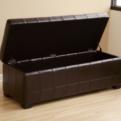 Baxton Studio Dark Brown Full Leather Storage Bench Ottoman with Dimples