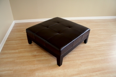 Baxton Studio Dark Brown Large Full Leather Square Cocktail Ottoman