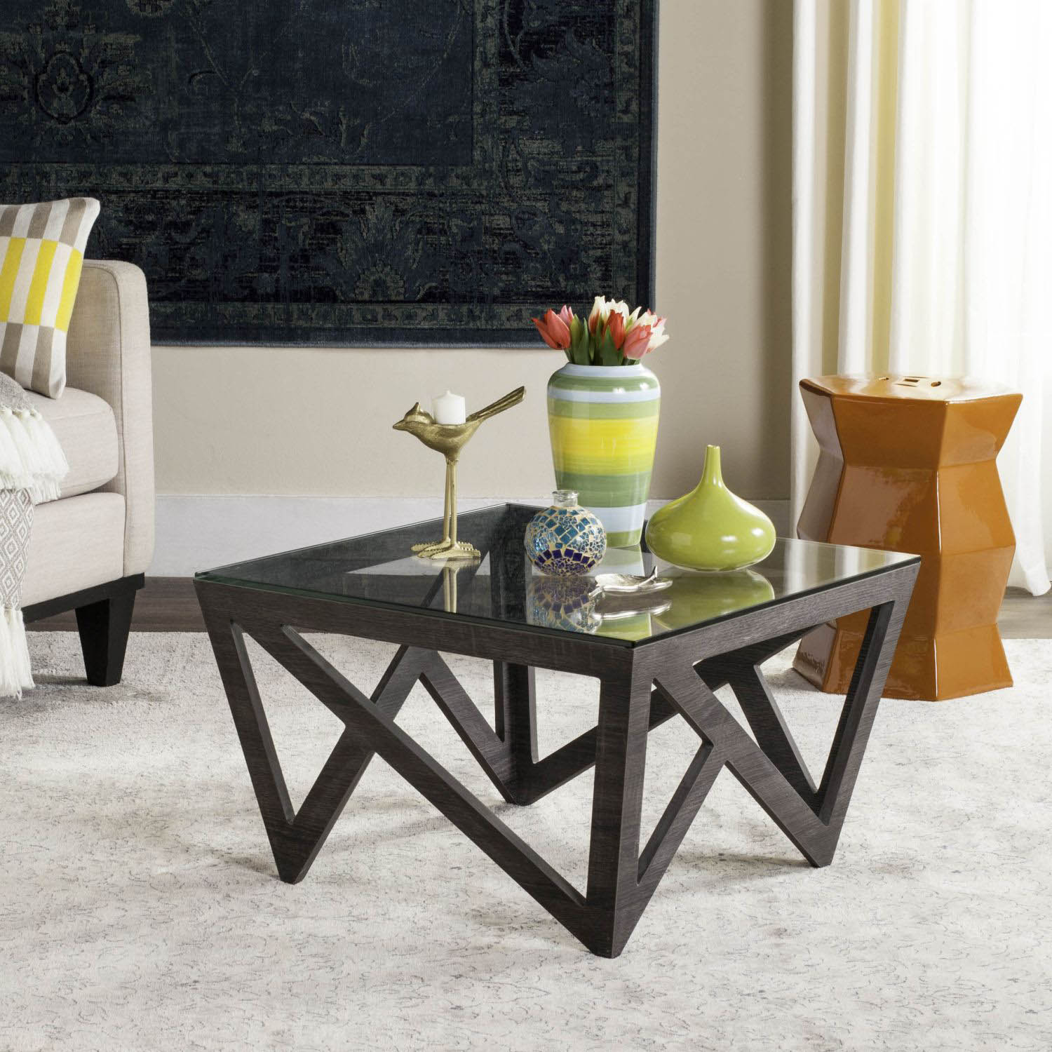Avia Mid Century Glass Top Coffee Table