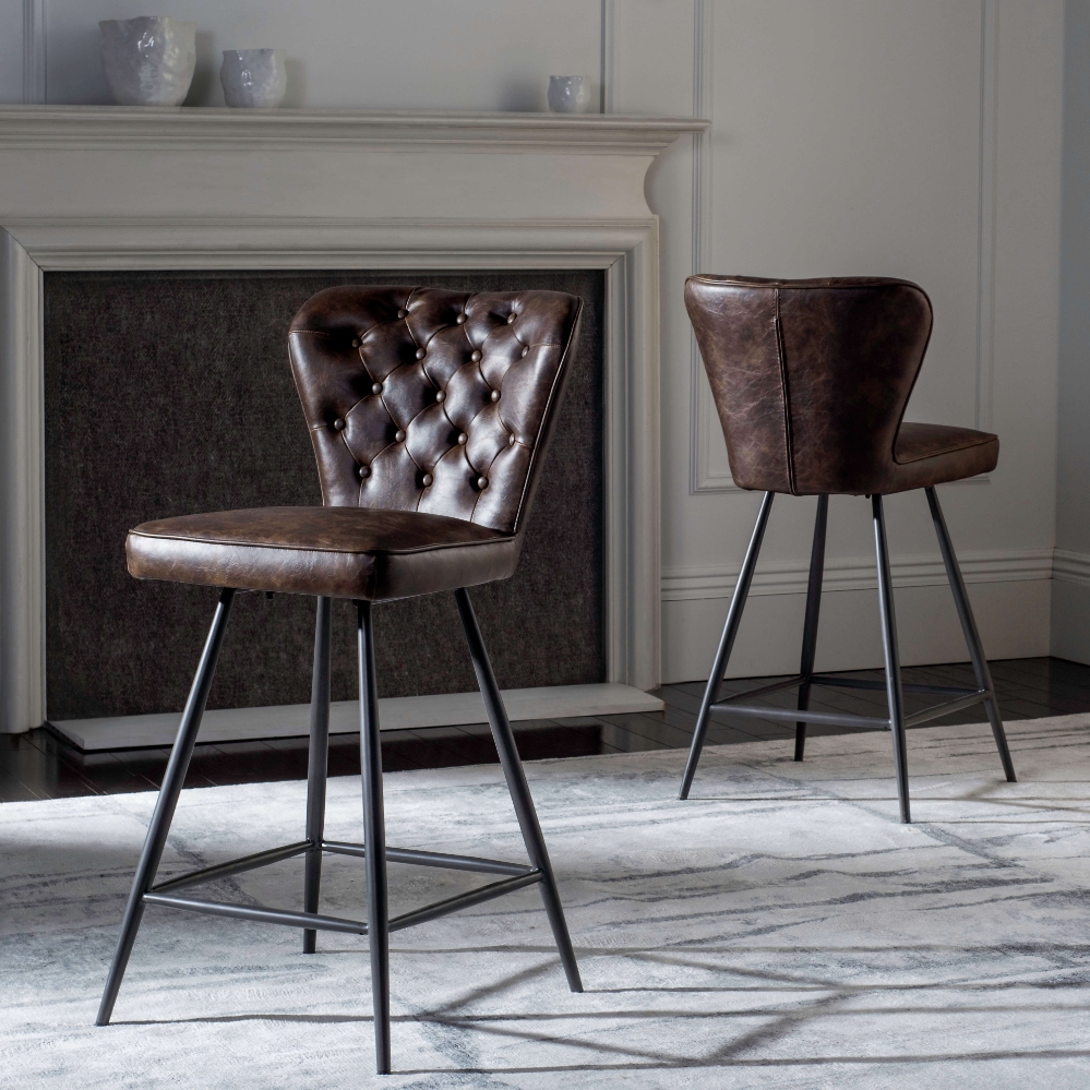 Chorus 26"H Mid Century Modern Leather Tufted Swivel Counter Stool