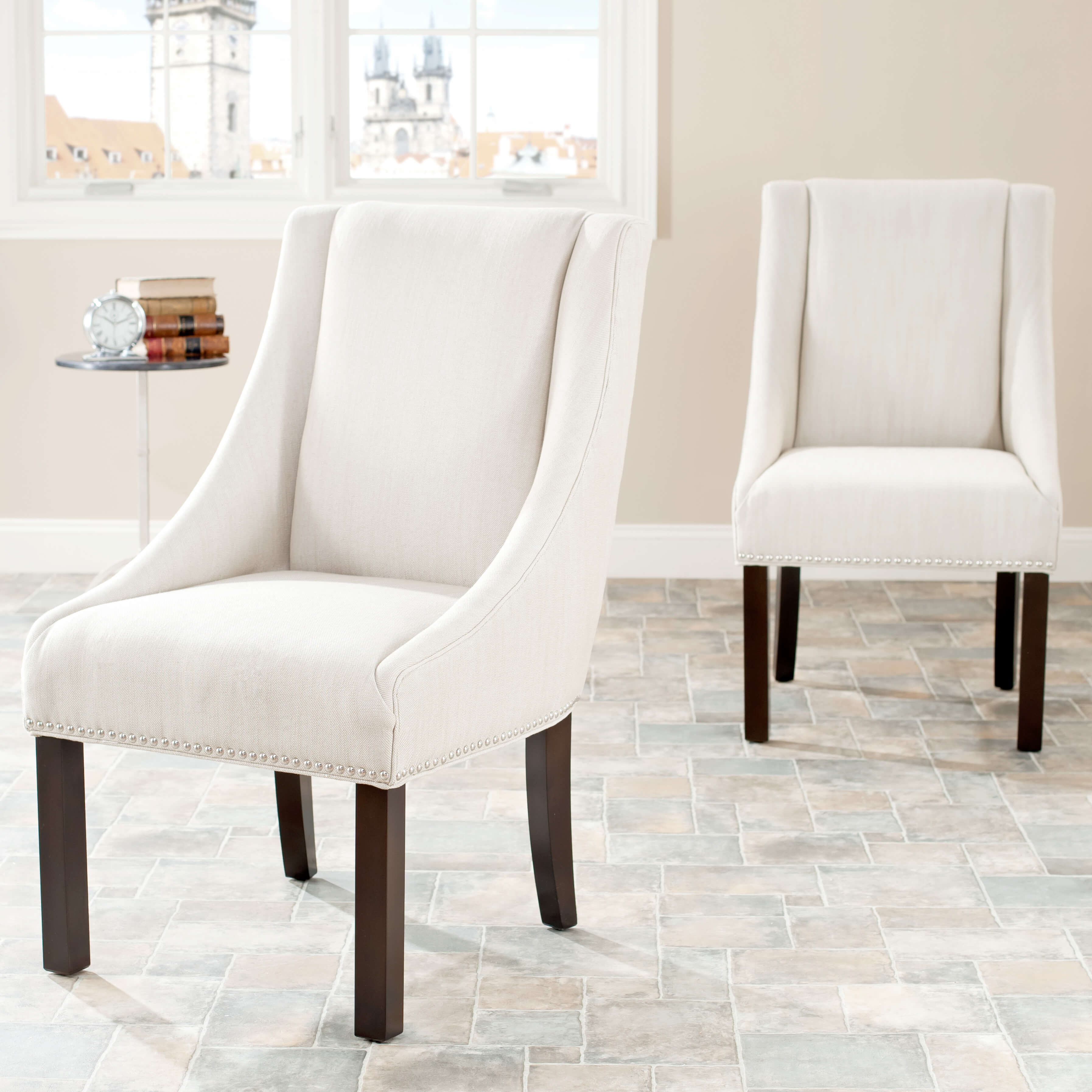 Rina 20''H Sloping Arm Dining Chair (Set Of 2) Silver Nail Heads