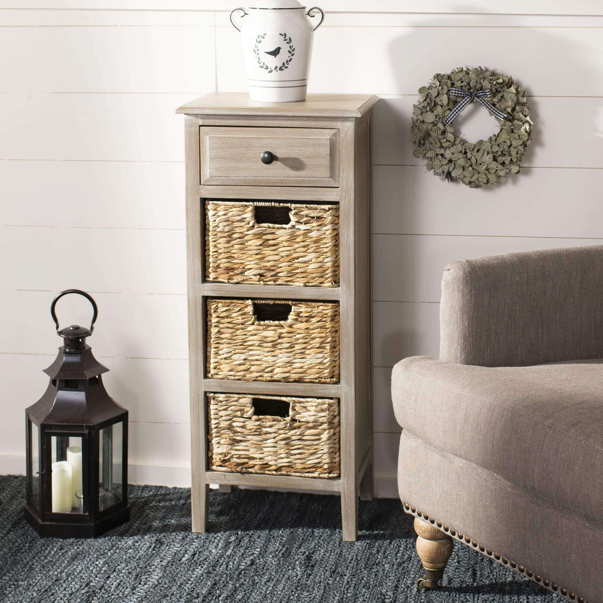 Bartholomew Drawer Side Table - White Washed
