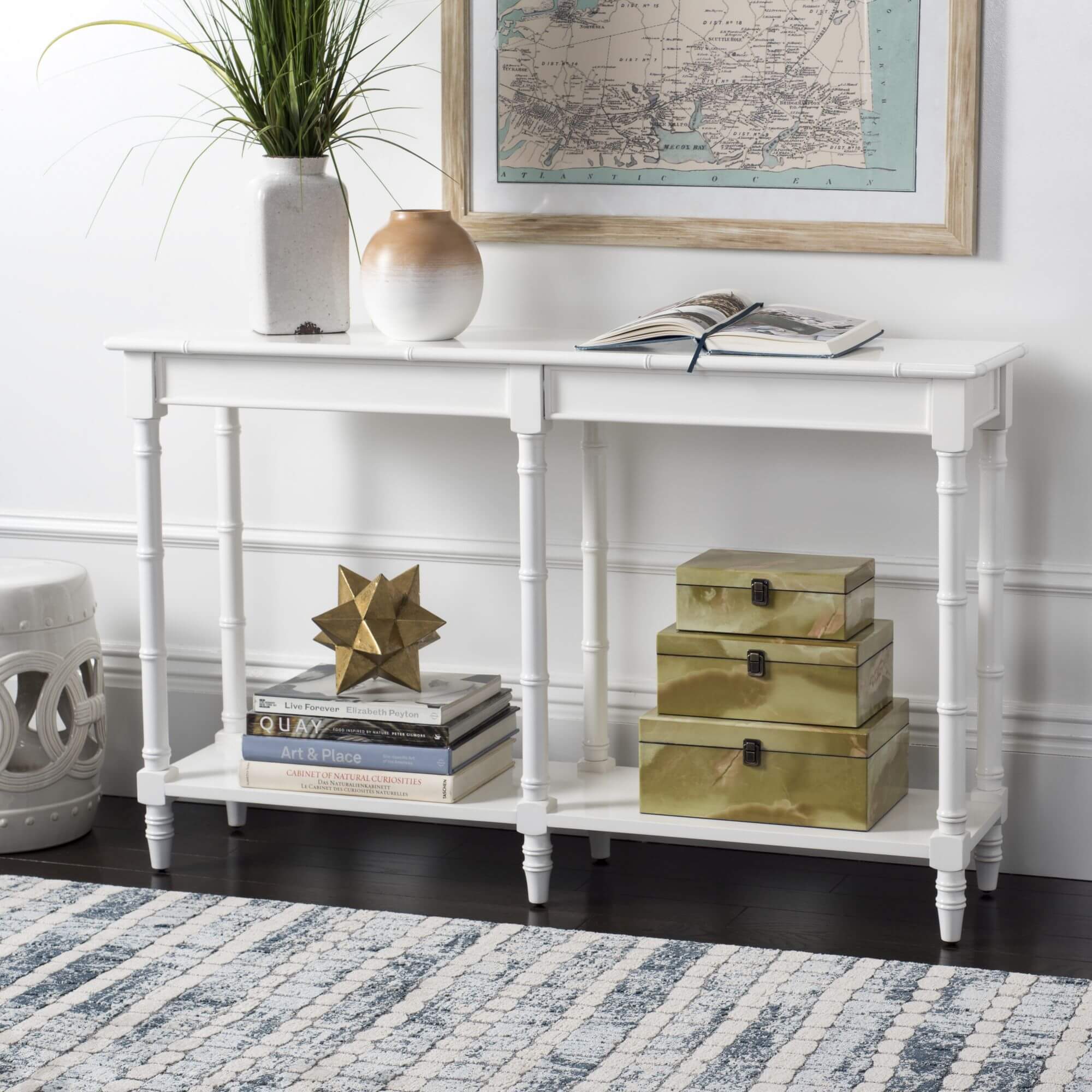 Charleston Modern Coastal Bamboo Console Table - White