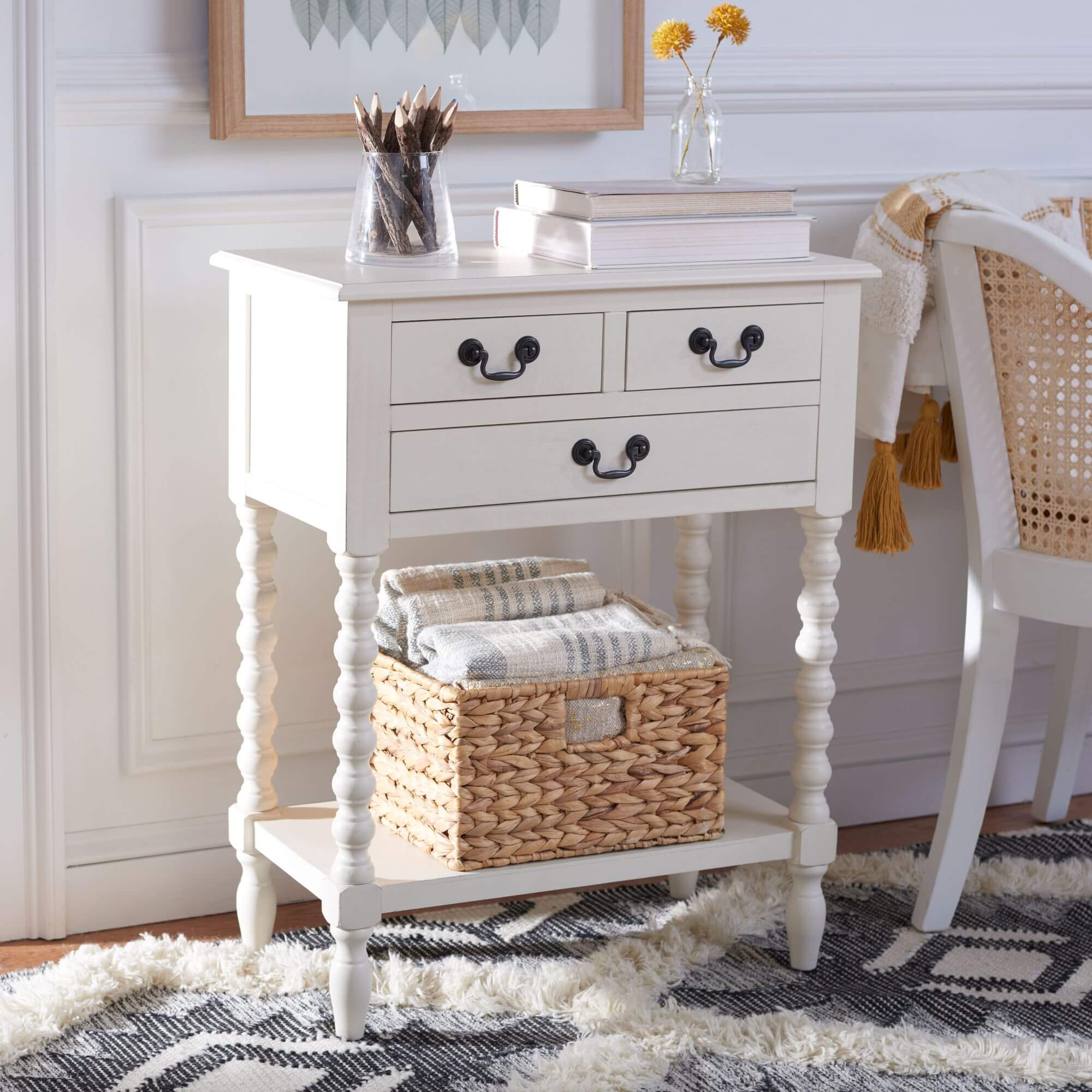 Mycha 3 Drawer Console Table - Distressed White