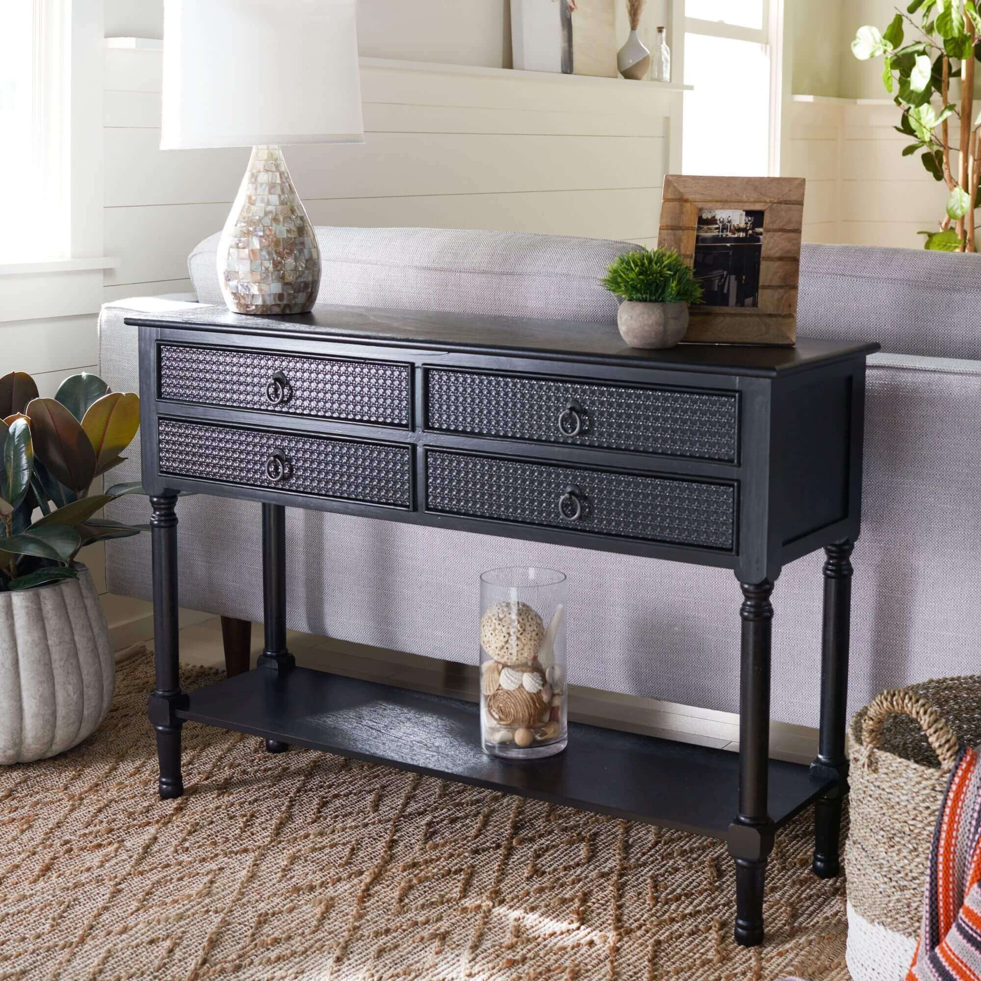 Aiden 4 Drawer Console Table - Black