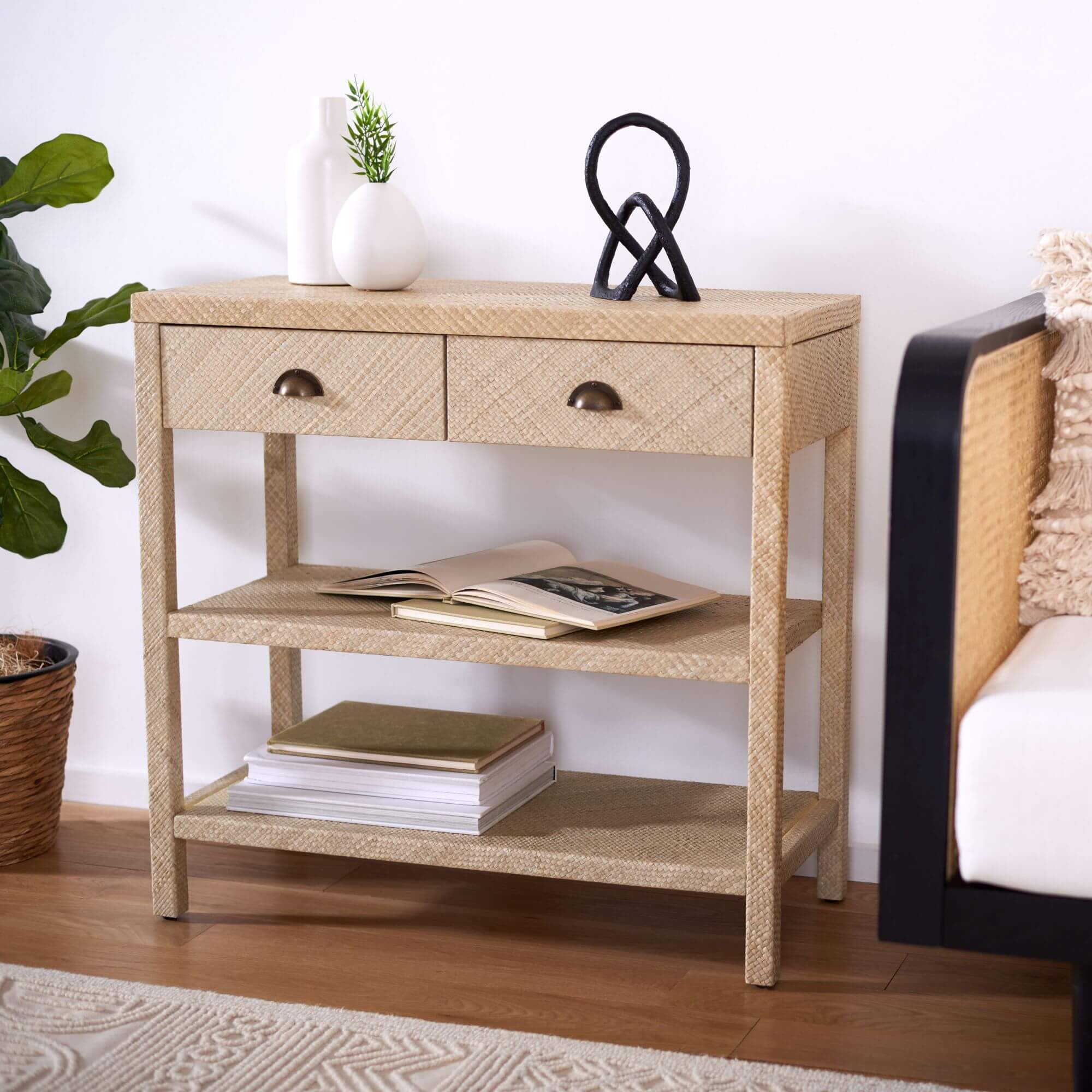 Abram Raffia Console Table - Light Natural