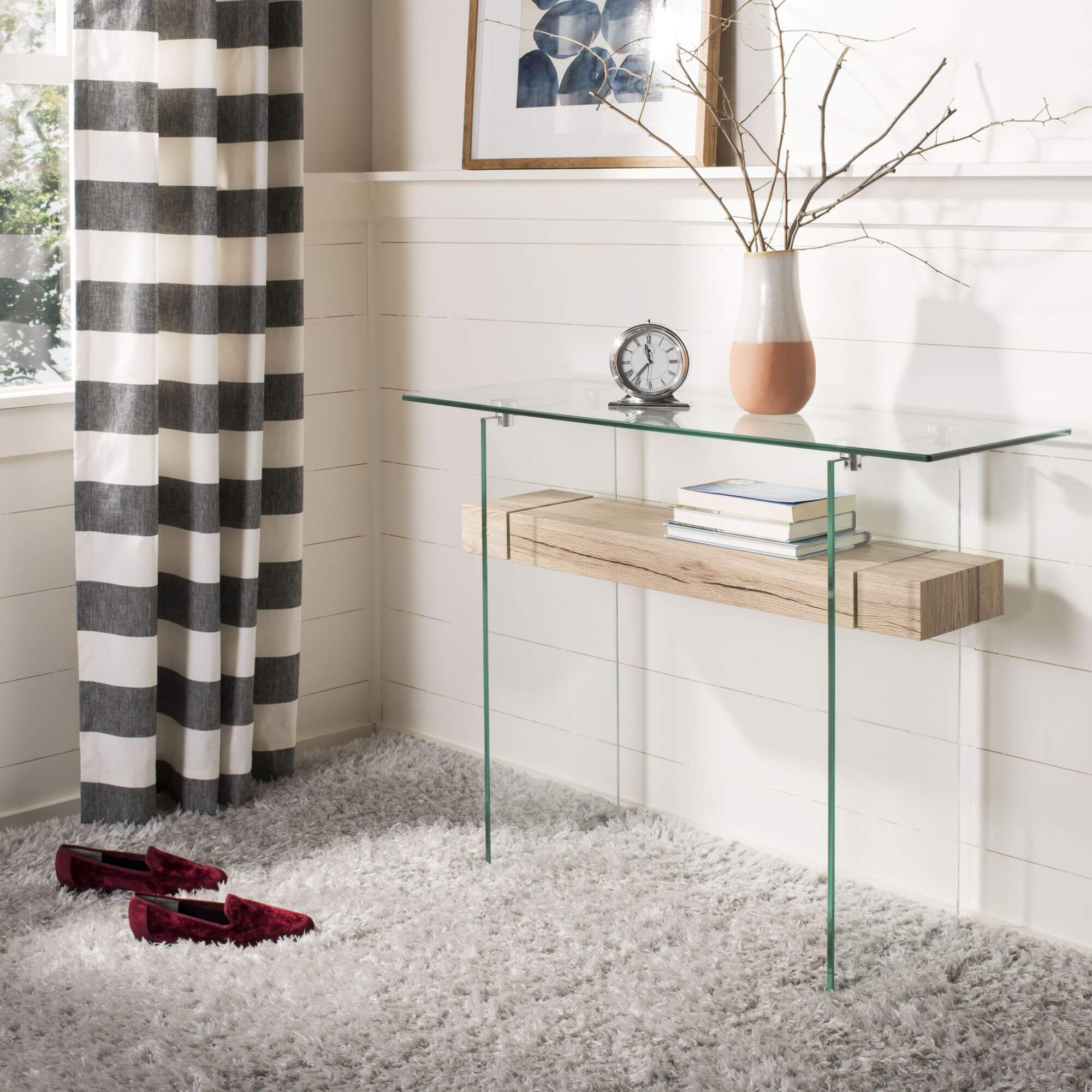 Alex Rectangular Modern Glass Console Table - Natural