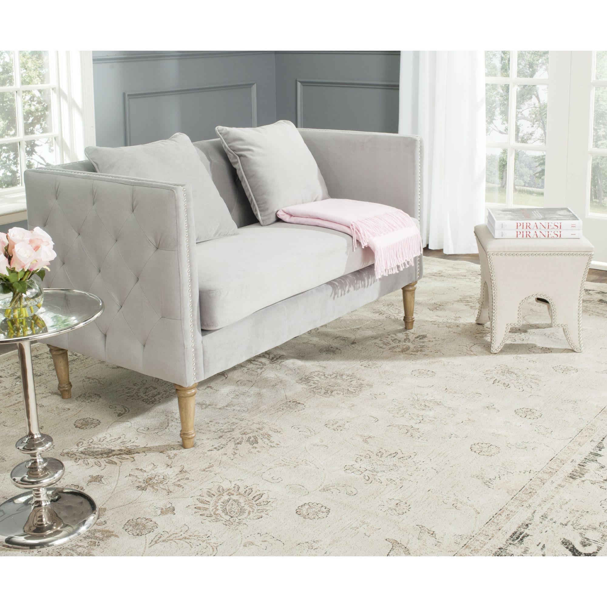 Soho Settee With Throw Pillow - Gray