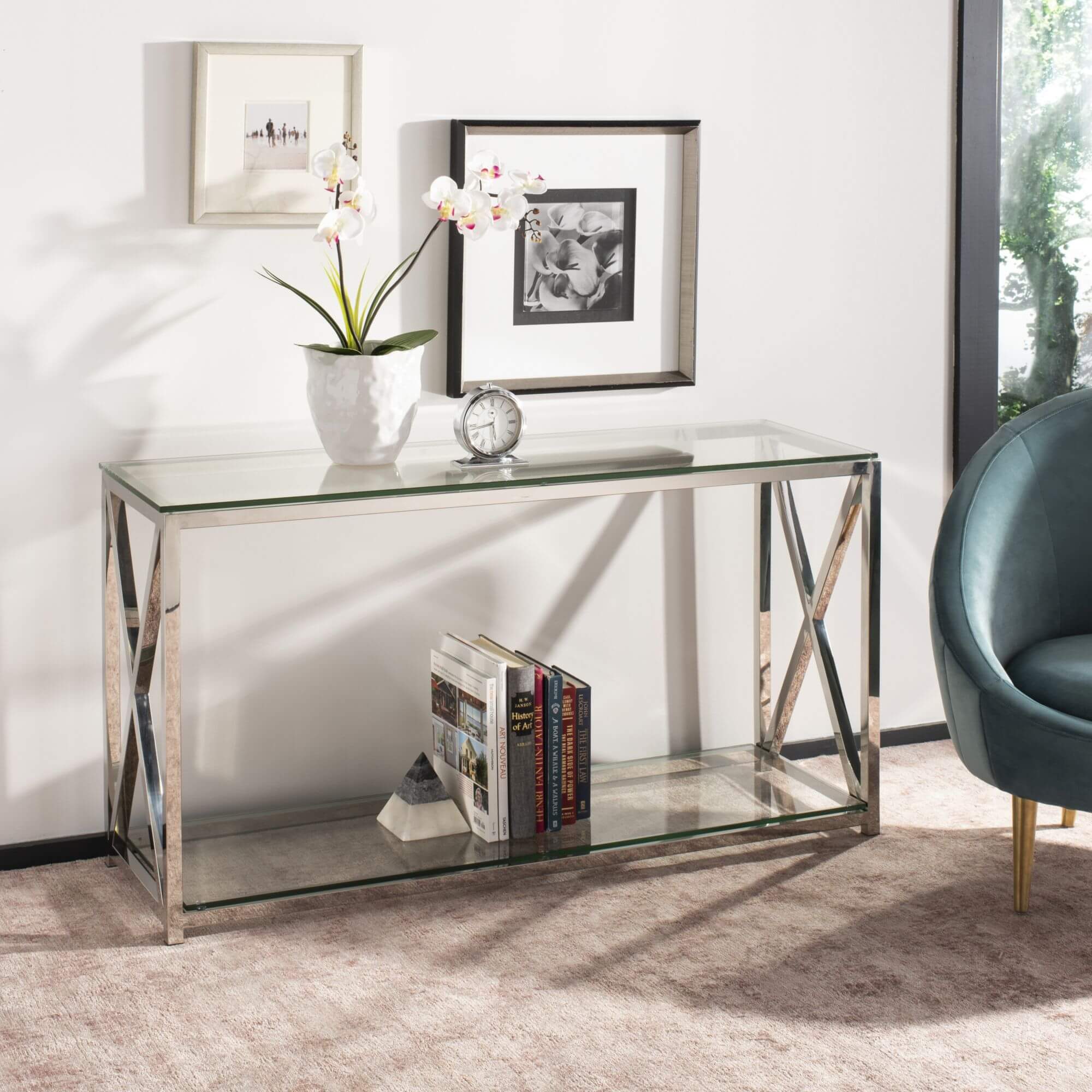 Allura Chrome Console With Glass Top - Chrome