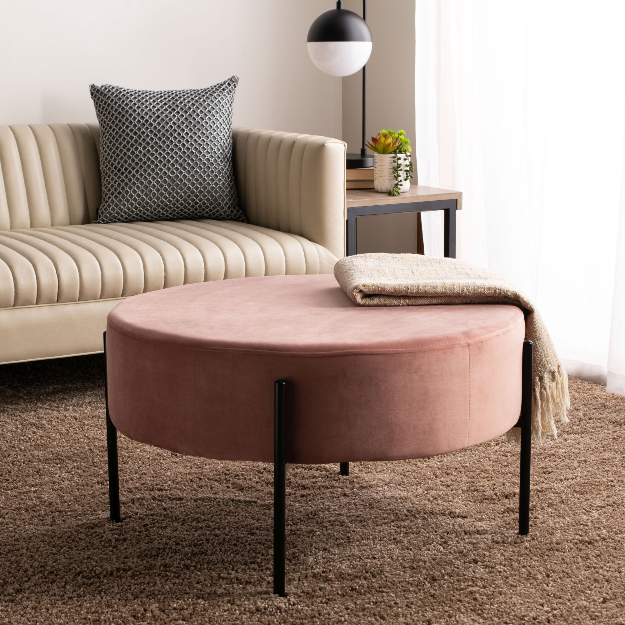 Fulton Round Cocktail Ottoman - Dusty Rose