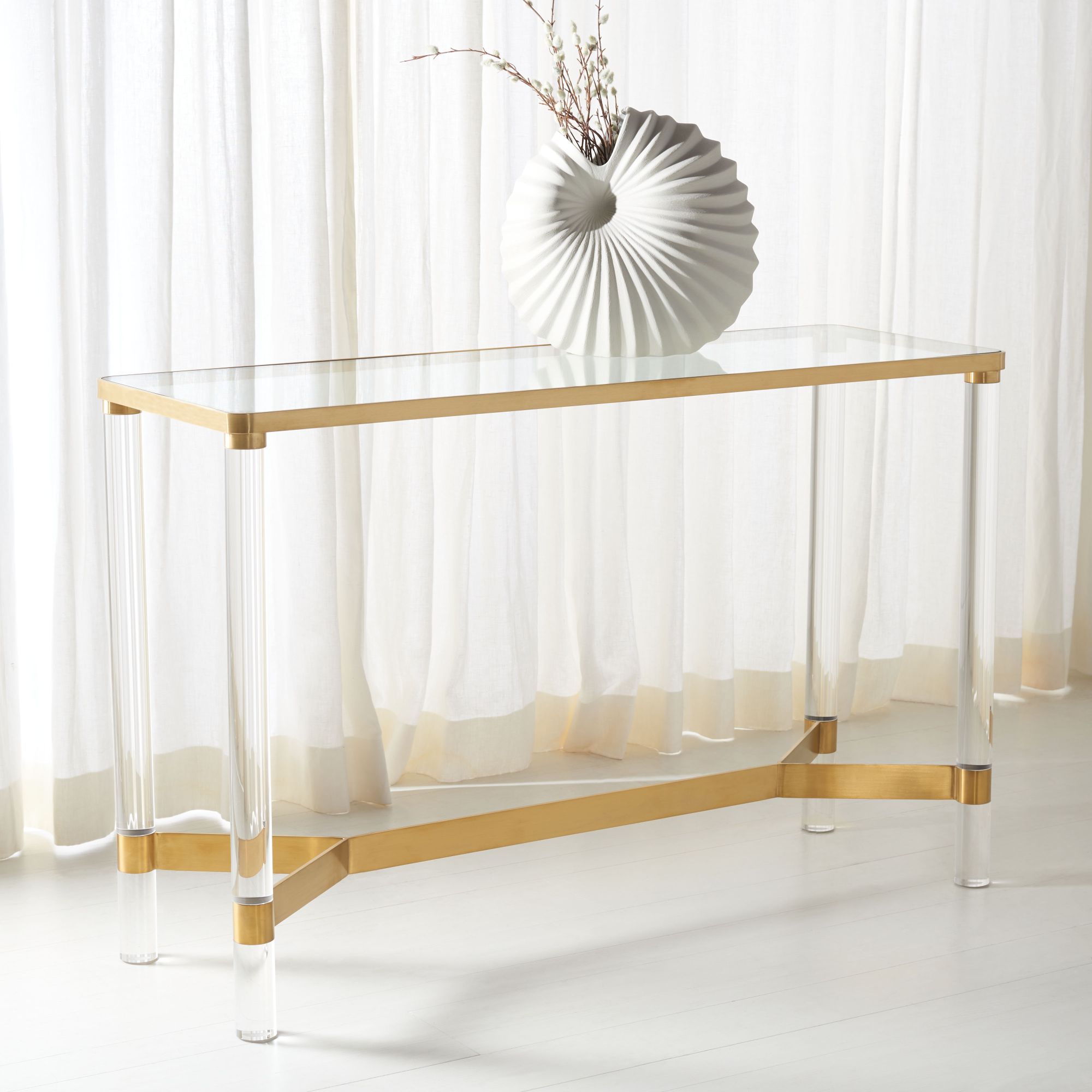 Tudor Acrylic Console Table - Brass