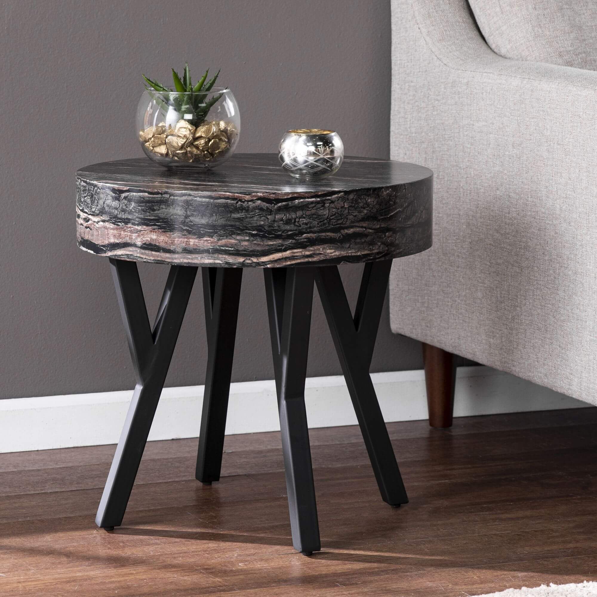 Twemlow Round Faux Marble End Table