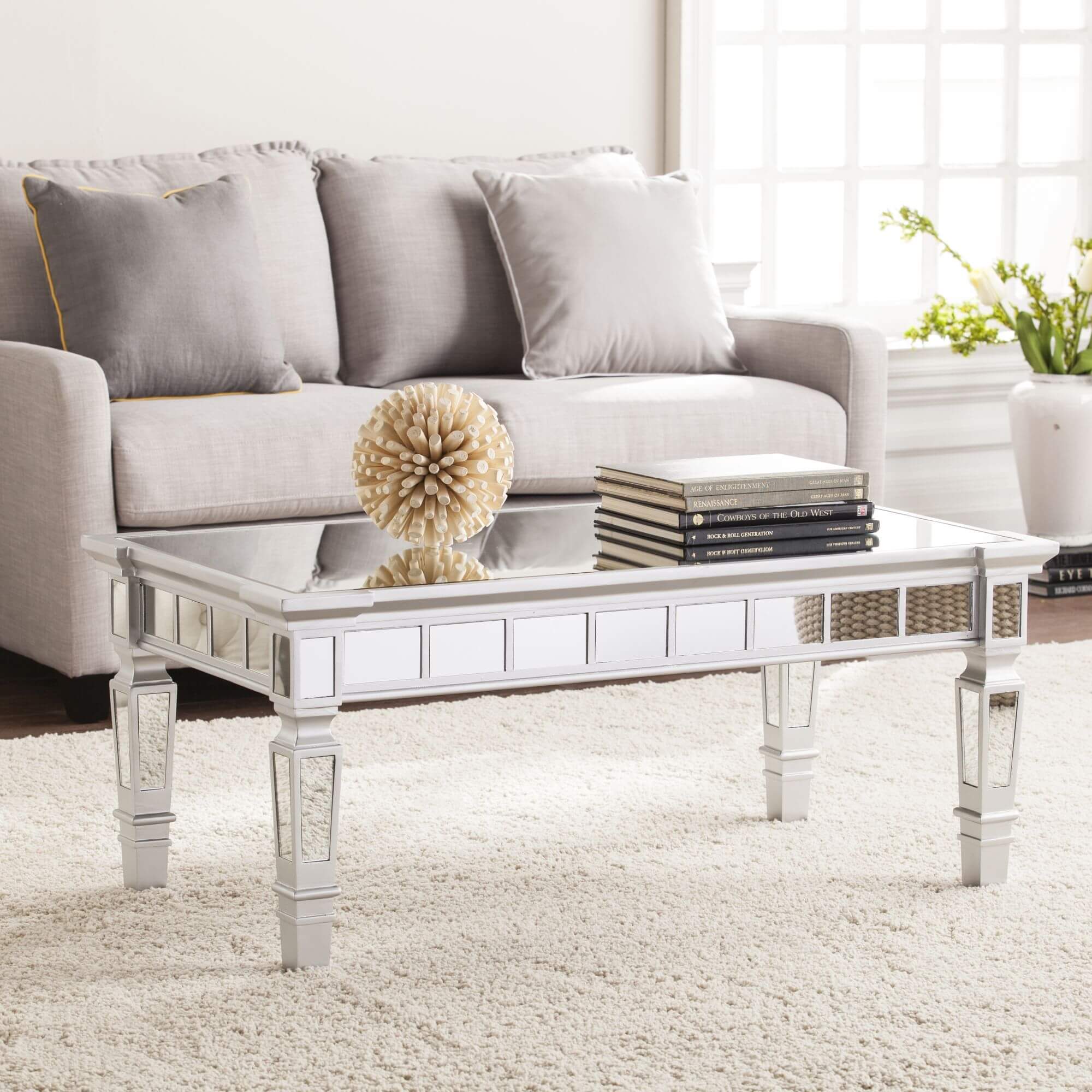 Glenview Glam Mirrored Rectangular Cocktail Table