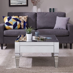 Darien Square Mirrored Cocktail Table - Glam Style - Mirrored w/ Matte Silver