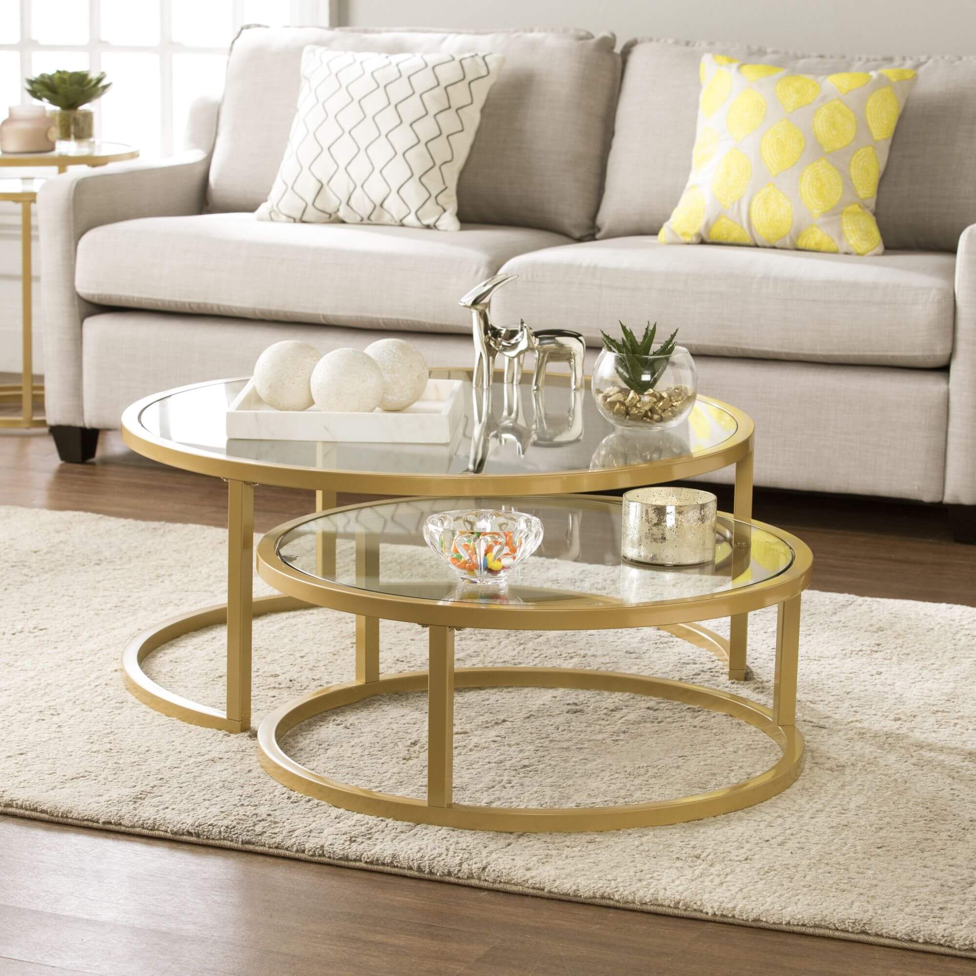 Evelyn Glam Nesting Cocktail Table 2pc Set – Gold