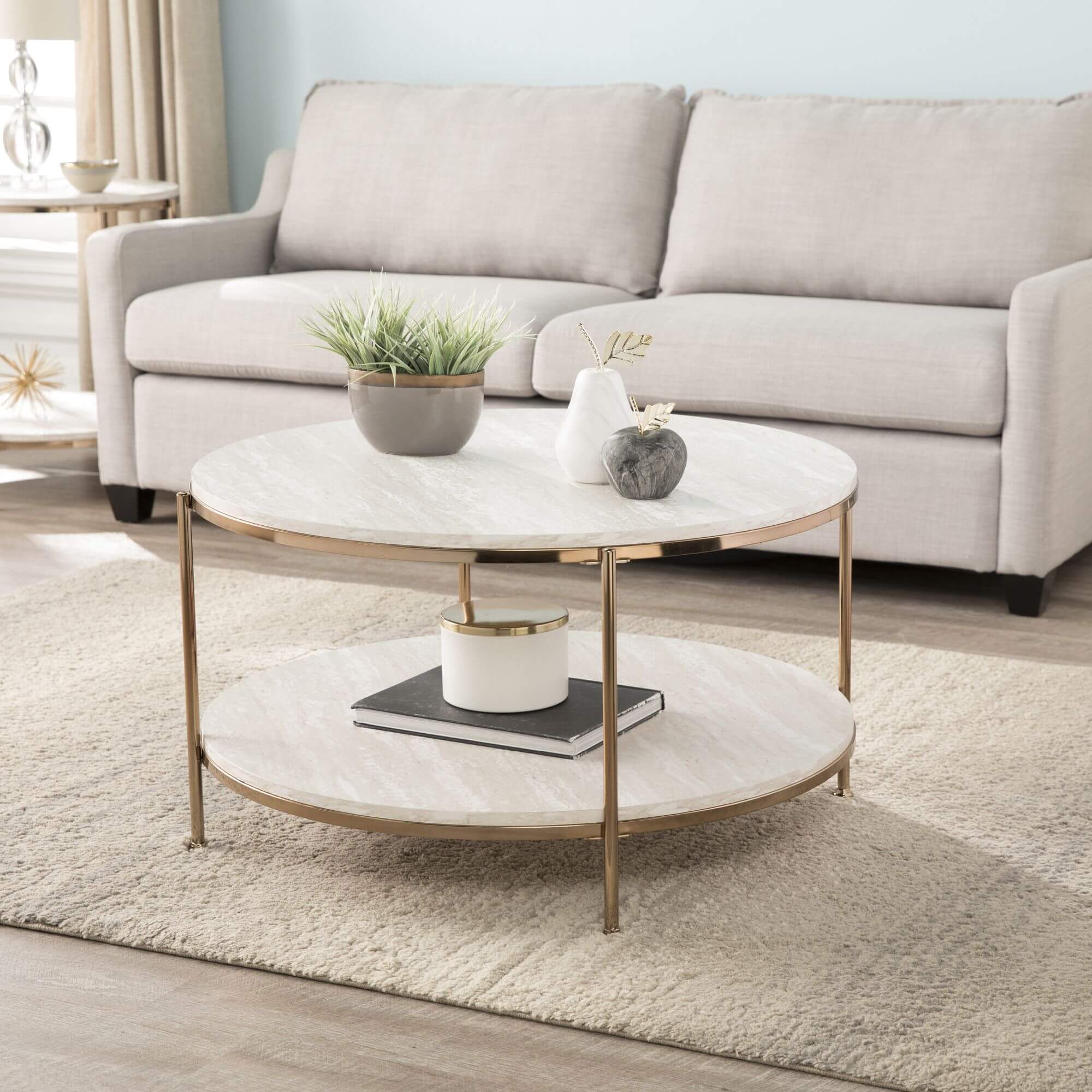 Silas Round Faux Stone Cocktail Table