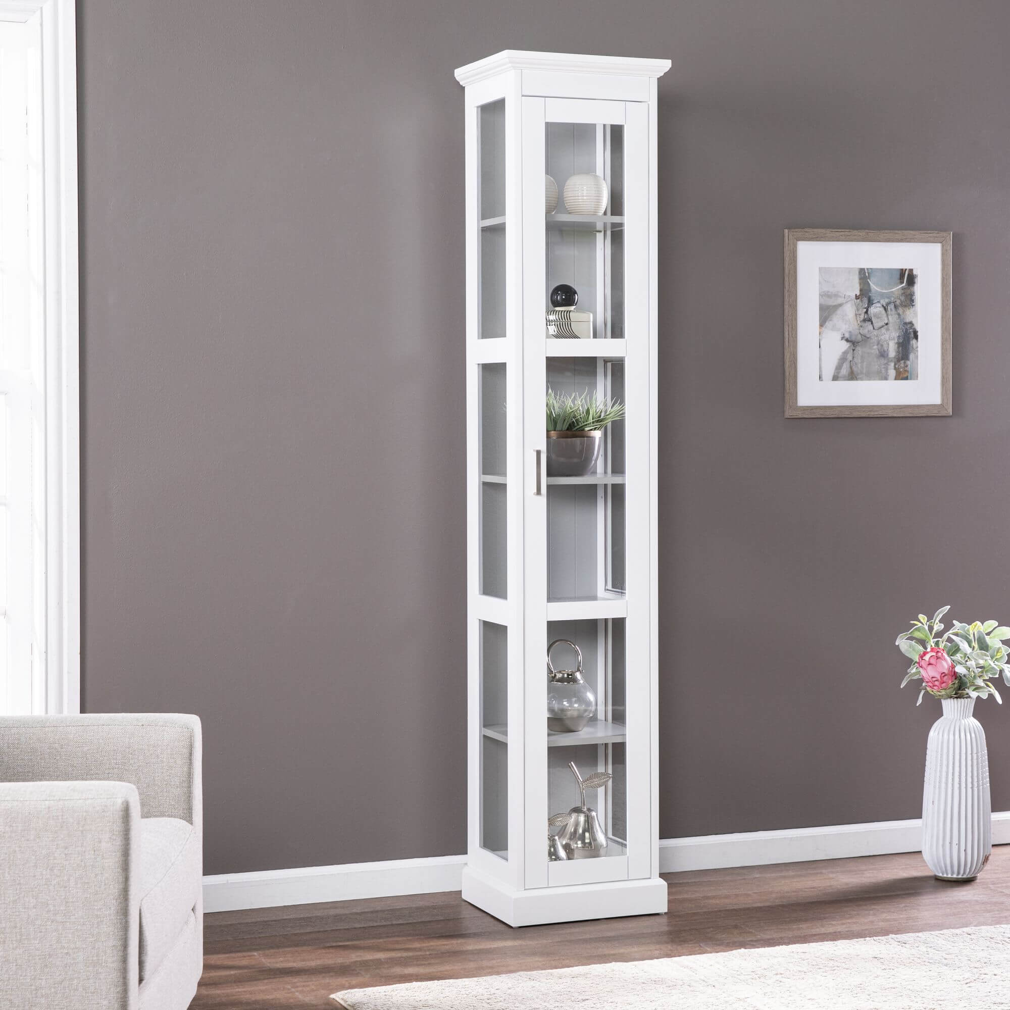 Balterley Tall Curio w/ Glass Door - White