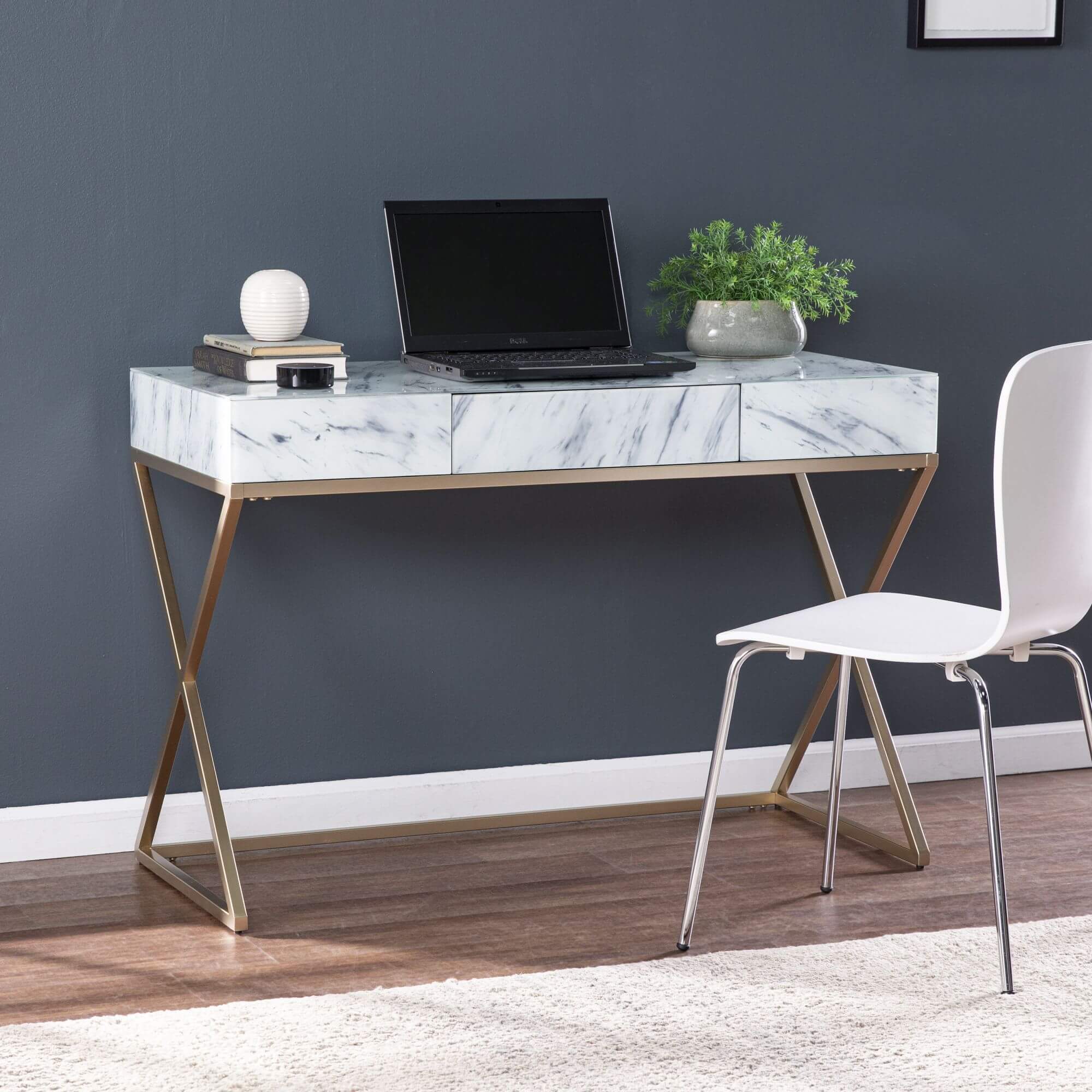 Kamblemore Faux Marble Writing Desk w/ Storage