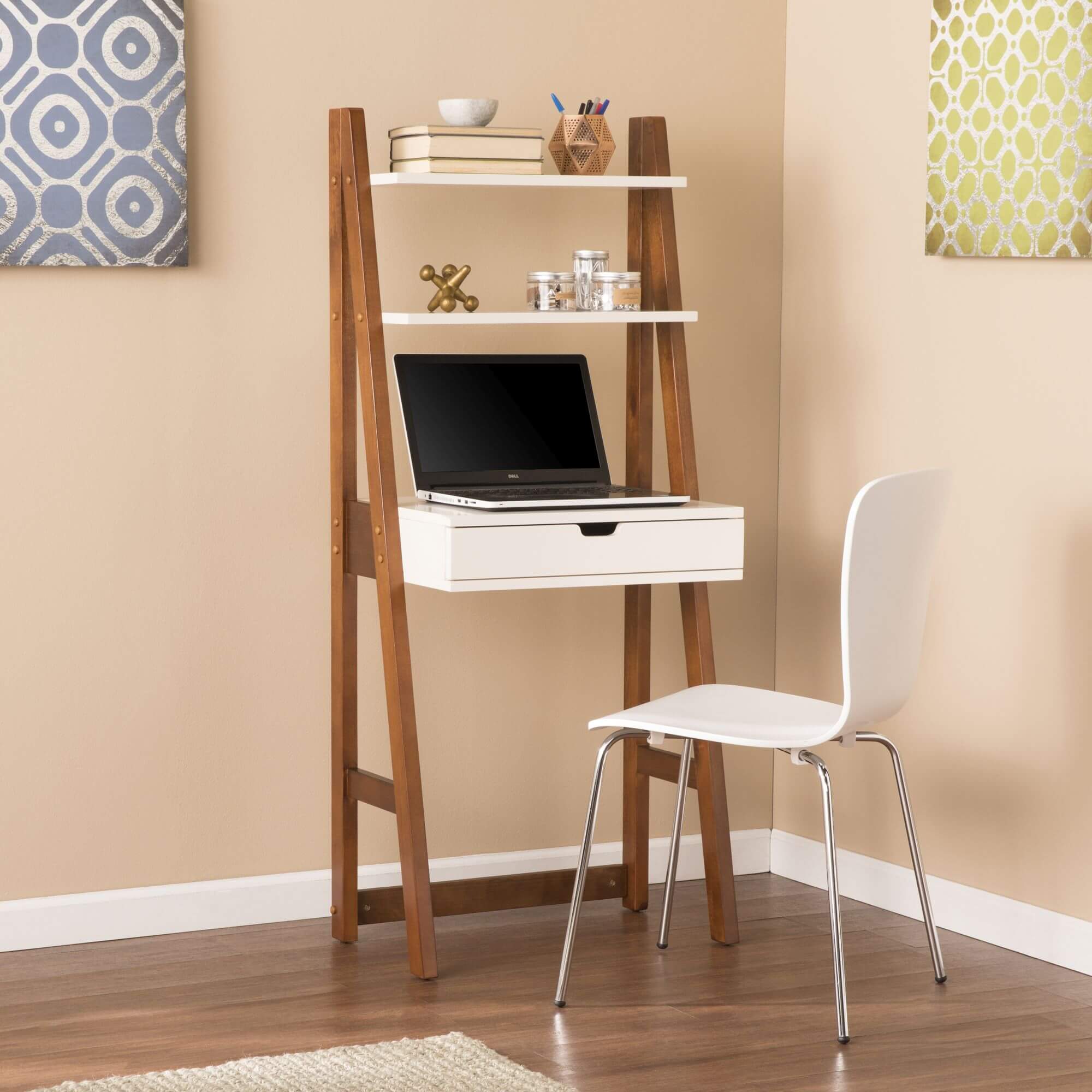 Baysdale Leaning Desk/Bookcase - White w/ Weathered Oak