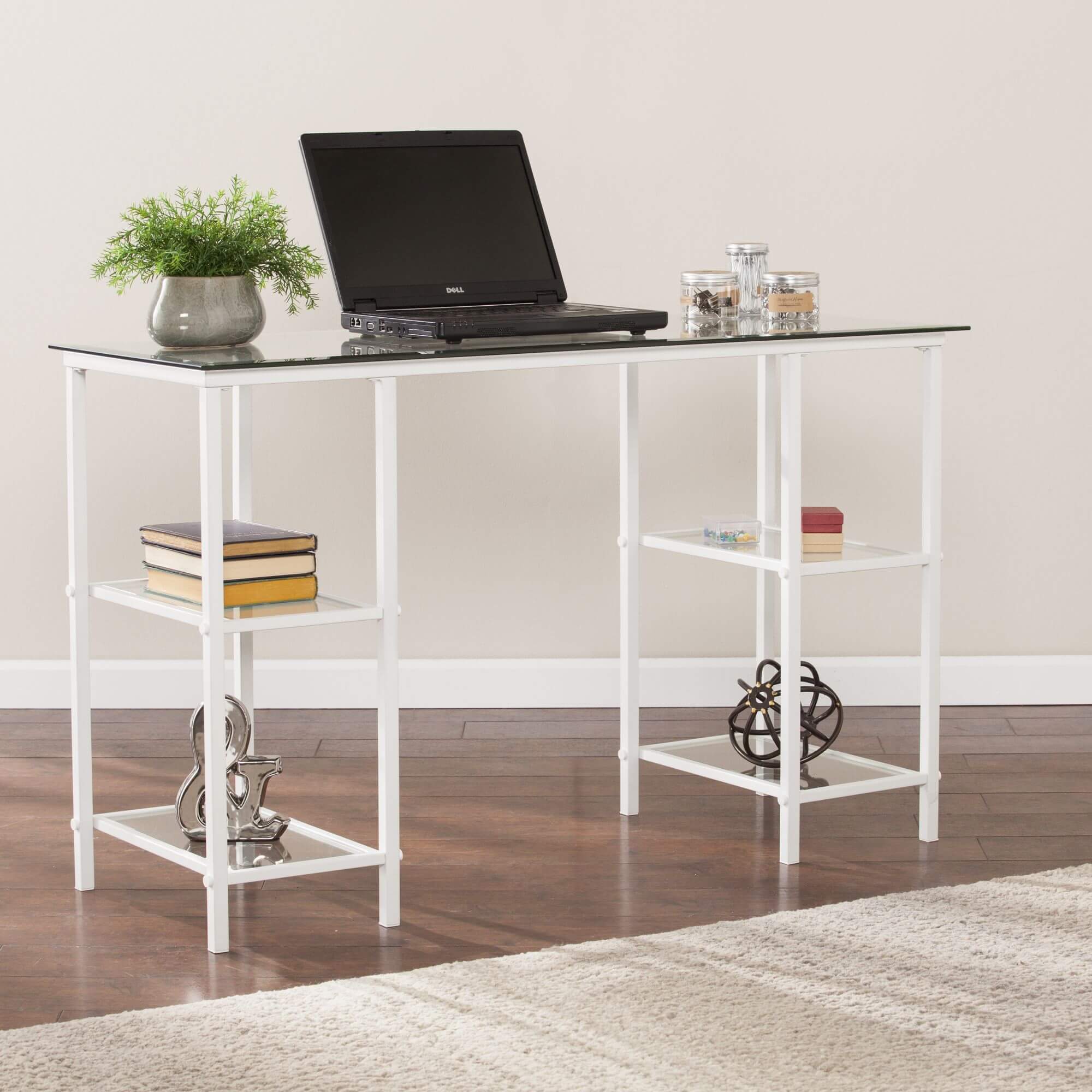 Aiden Metal/Glass Writing Desk - White