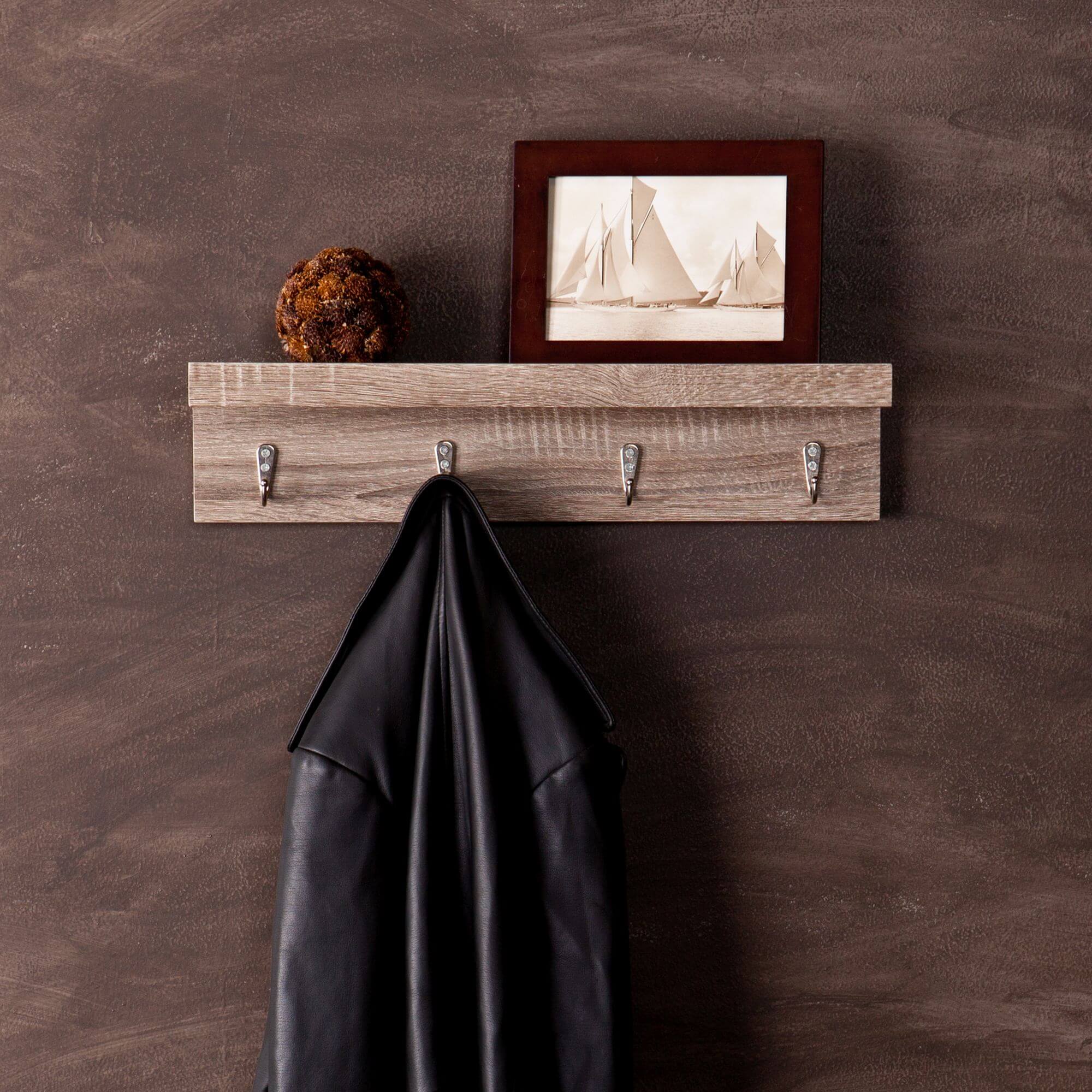 Argo Wall Mount Shelf w/ Hooks - Grayed Oak