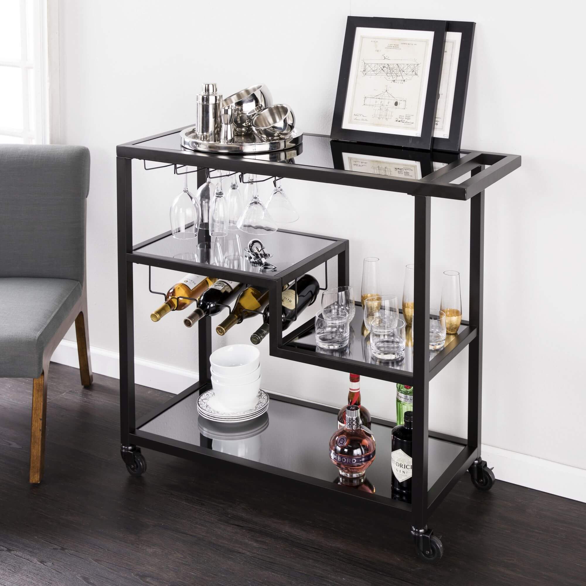 Holly & Martin Zephs Bar Cart – Black w/ Smoked Mirror
