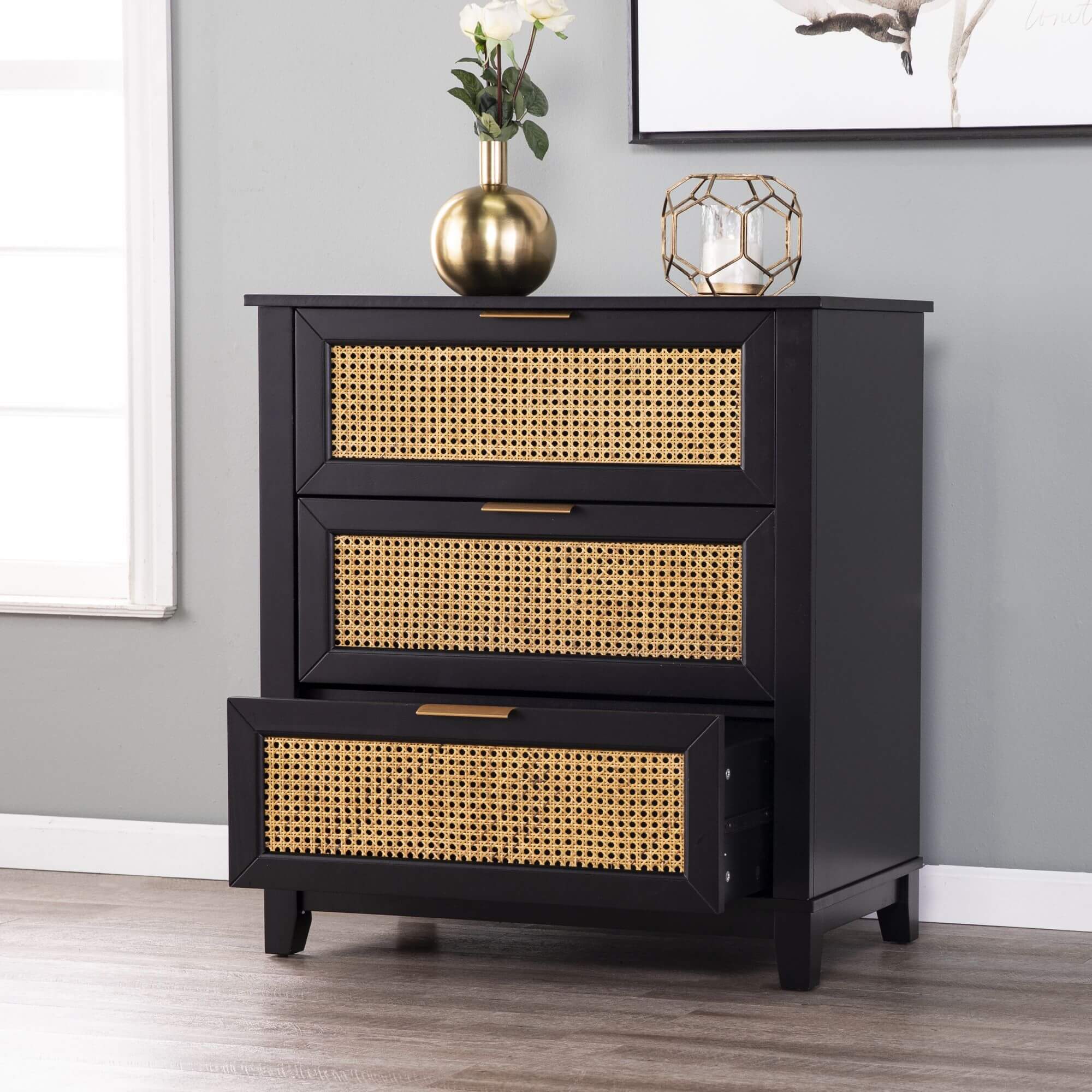 Chekshire Black 3-Drawer Storage Chest