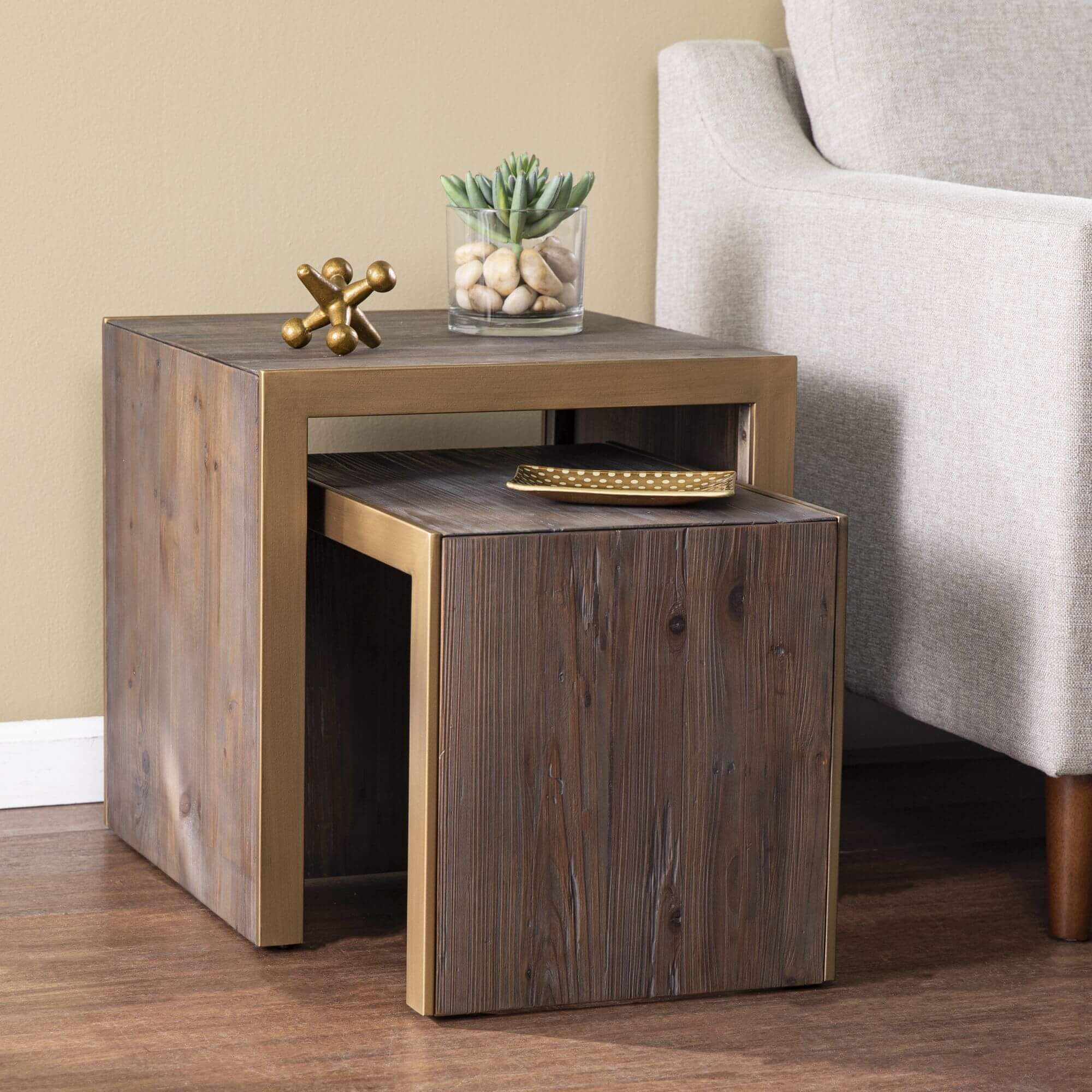 Haddonton Reclaimed Wood Nested Accent Tables – 2pc Set