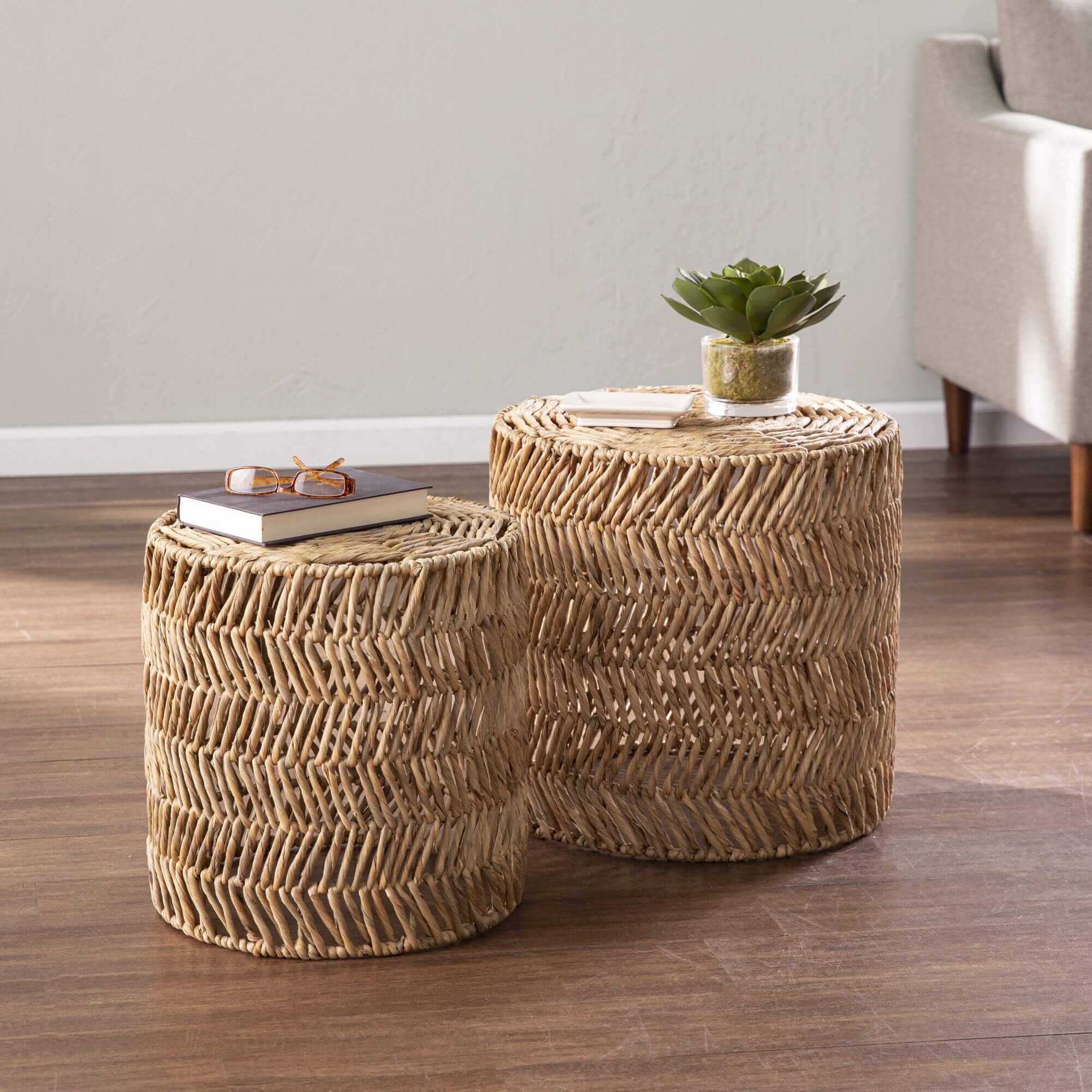Davari Water Hyacinth Nesting Tables – 2pc Set