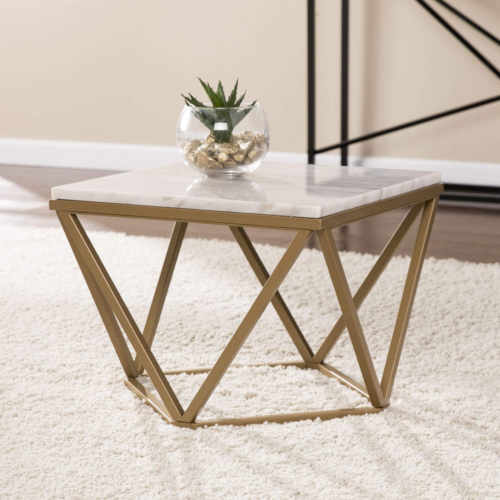 Marklin Marble Accent Table - Midcentury Modern Style - Champagne w/ Ivory Marble